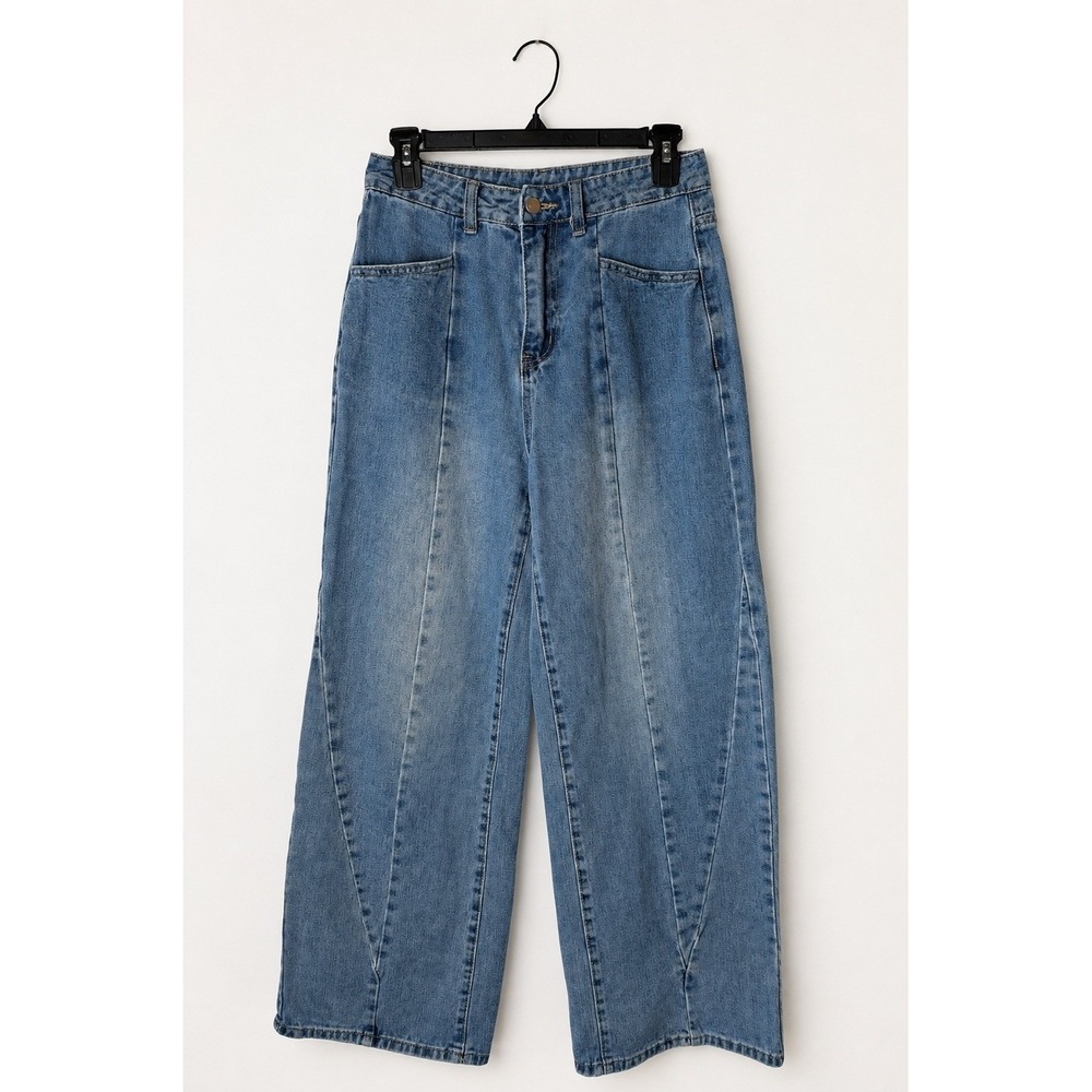 Dazy Barrel Leg Jeans Women Medium Blue Curved Seam Wide Leg Denim Streetwear